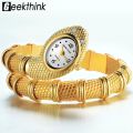 Geekthink Quartz Watch Women Ladies Snake Shaped Bracelet Watch Bangle Diamond Ornaments Silver Gold. 