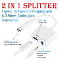 USB C to 3.5mm Headphone Audio Adapter | 2 in 1 USB C Headphone Splitter for Samsung ,Oppo ,Vivo & other Interface Type C Smart Phones  | USB C to 3.5mm AUX Audio Jack with Type C Charging jack Splitter | Type C AUX Audio & Charging Convertor. 