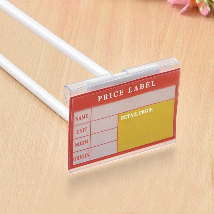 50 PCS Clear Plastic Label Holders for Wire Shelf Retail Price Label, Basket Labels Clip On Labels for Storage Bins, Merchandise Sign Display Holder for Supermarket Shop