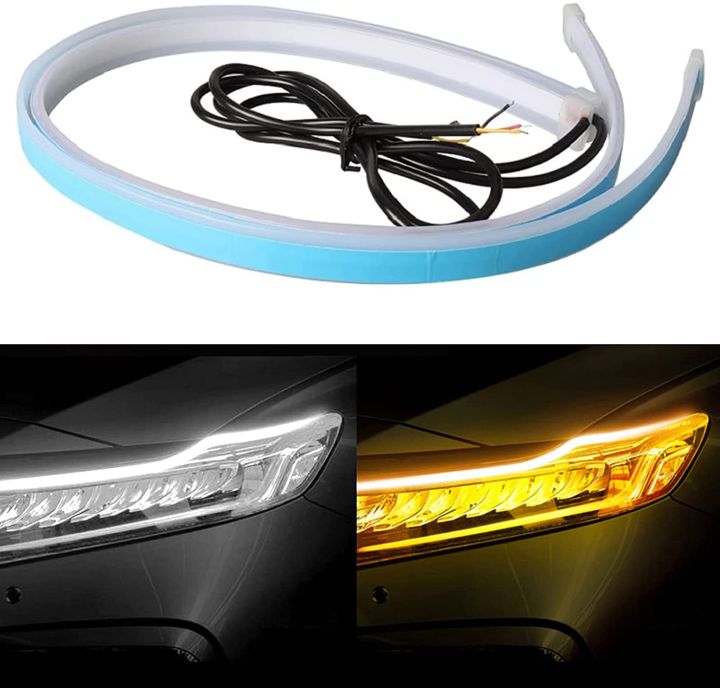 XUKEY 2Pcs LED Sequential DRL Strips – Amber Turn Signal, 12V, Universal Fit