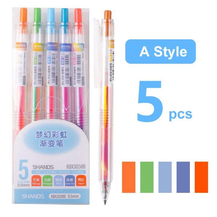 LITZY 5pcs/set Mixed Color Ink Gradient Gel Pen Rainbow Graffiti Journal Pens Kawaii Art Stationery Supplies School Neutral Pens