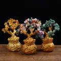 Feng Shui Money Wealth Tree Yellow Citrine Amethyst Crystal Lucky Tree Decor Cologo. 