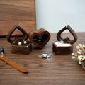 Wooden Box Ear Stud Earrings Jewelry Box Ring Box Heart-shaped Walnut Pair Ring Storage Packaging Gift Box. 