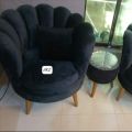 SOFA CHAIRS FLOWER DESIGN BLACK VALVET WITH GOLDEN LEGS. 