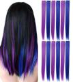 6 pieces 3 blue 3 purple single clip hair extension for girls. 