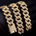 14/20MM width Prong Rhombus Cuban Link Necklace for Women Iced Out Chain Gold Silver Color Thick Cuban Necklace Hip Hop Jewelry. 