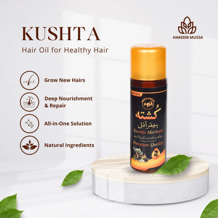 Premium Original Kushta Hair Oil 120ml Kushta Hair Oil & Marham (Booster) is designed to address hair loss, thinning, and fall. - Original Hakeem Musa Hair Growth-Hair Oil/hairoil-hair oil -Hair Care&gt;Oil & Serums- Kushta Hair Oil & Marham (Booster)