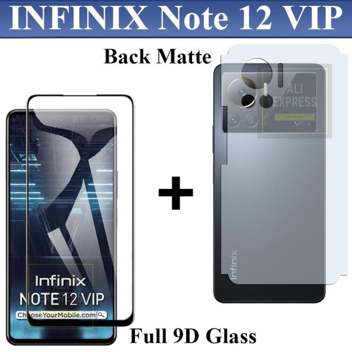 Infinix Note 12 VIP 9D Glass Protector Tempered Glass Edge To Edge + Back Matte Protector Fiber Carbon Soft Skin Sheet For Infinix Note 12 VIP