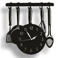 Kitchen  wooden wall  clockSpoon Fork And Fry Pan Utensils Style Made By Laser Cut Wooden Wall Clock, New  Favorite  In Modern Home Decor Wall Hanging Decoration In Black and Brown Colour In 16 Inches Size. 