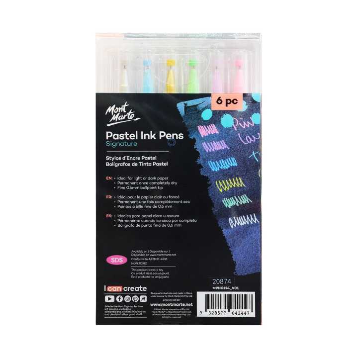 MONT MARTE Pastel Ink Pens Fine Tip Signature 6pc MPN0124