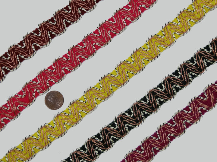 4 Yards/Gaz Lace  0.86 Inches (2.2 cm) Churai / Wide Clothes, Dresses, Kurti, Dupatta,Sew Crafts Gimp Costume Stripe Canvas Flat Braid Trim Braided Metallic Upholstery Edging Border Lace - BT63 - WF-BT