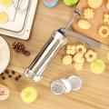 Cookie Press Biscuit Maker Cake Decoration with 10 Stainless Steel Cookie Discs and 4 Nozzles - Silver. 