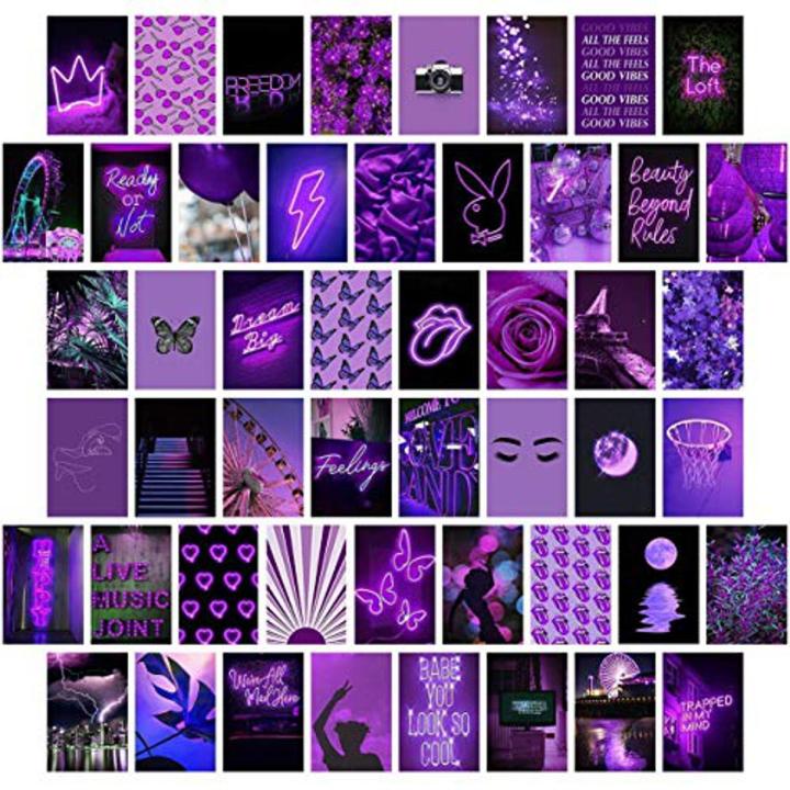 Pack of 50 Purple Wall Collage Kit - Aesthetic Bedroom Decor