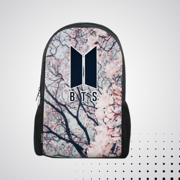 BTS ARMY BAG | Bag for College | Girls college bags | Backpack for BTS | BTS Bags | Pink bag for girls | bts lover , bts , purple lover , bts logo with sleeping tree  background backpack