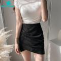 Green Home Suede Skirt Slim Fit Office Lady Pleated Suede Pencil Short Skirt. 
