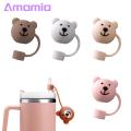 Cute Bear-shaped Straw Lid Adorable Bear-shaped Silicone Straw Lid for Home Party Decoration Reusable Dust-proof Silicone Straw Cover. 