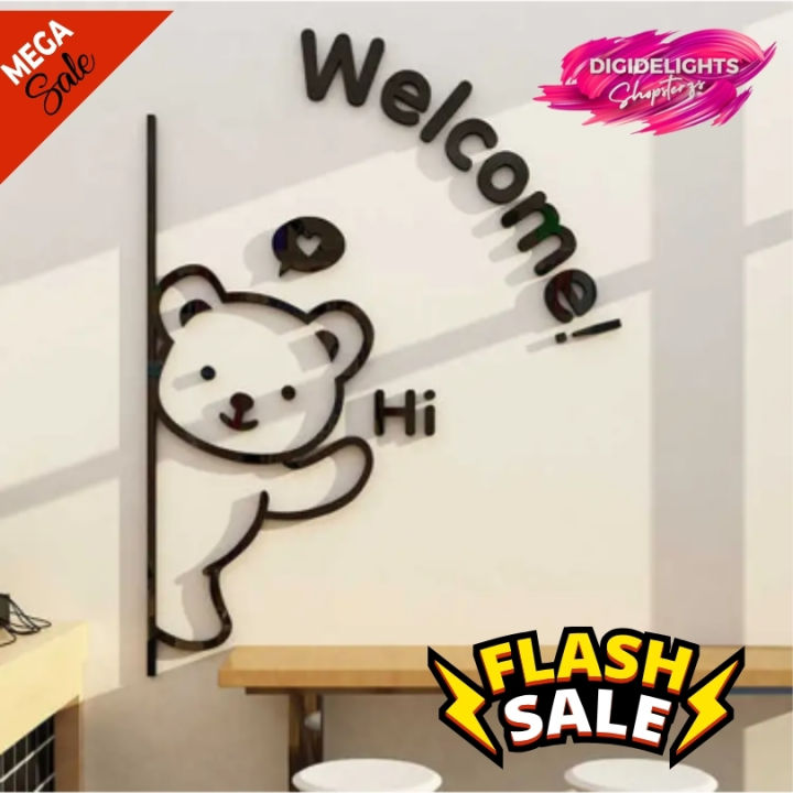 Hi Welcome Here 3D Wooden Wall Art | New Creative Laser Cut DIY Design Decoration Piece for Home Decor | Living Room and Office and Restaurants and Perfect for Gifts Items | Digi Delights