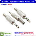 3pcs 3.5mm 2 Pole Male Audio Jack Plug Connectors with Durable Metal Case for Headphones & DIY Audio Projects by Electrica. 
