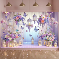 Butterfly Backdrop Wedding Cake Smash Purple Banner Flower Pink Background for Birthday. 