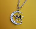 Moon and Star Design Silver M Alphabet Locket for Girls. 