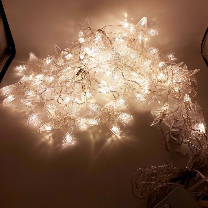 STAR FAIRY LIGHT - 15 BIG STARS AND 50 SMALLS STARS ELECTRIC FAIRY LIGHT WARM COLOR ROOM LIGHT