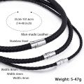 Thin Brown Black Braided Cord Rope Man Made Leather Necklace for Men Chocker Silver Color Stainless Steel Clasp 4/6/8mm LUNM09. 