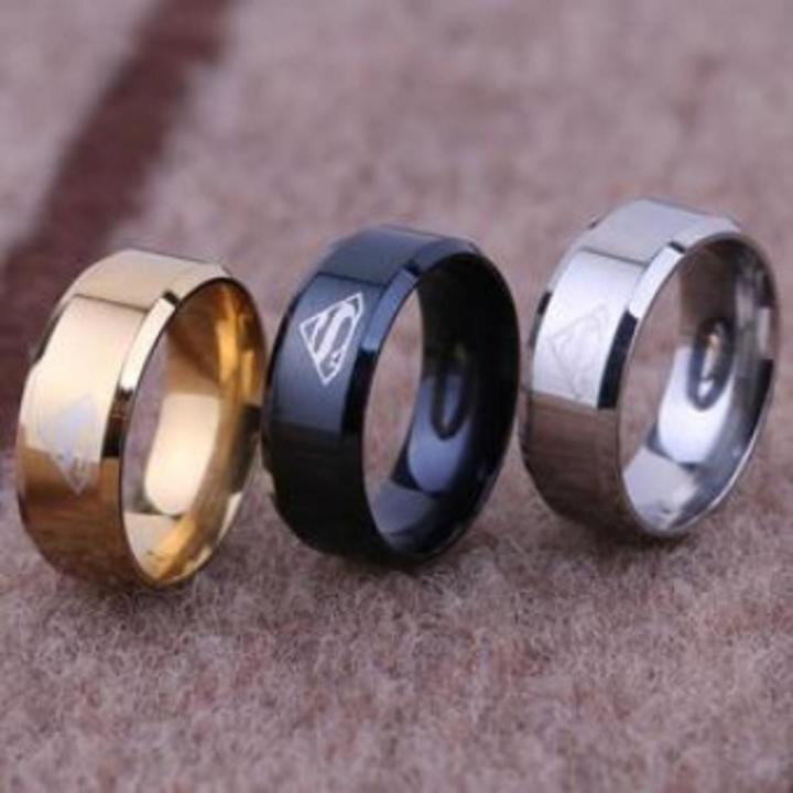 pack Of 3 Superman Logo Stainless Steel Titanium Ring For Boys and Girls