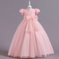 Kids Girl’s Tulle Dress, Short Sleeve Crew Neck Flower Bowknot Patchwork Dress for Party Stage Show. 