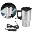 12V Car Charging Electric Kettle Stainless Steel Heated Thermos Travel Coffee Mug, Silver. 