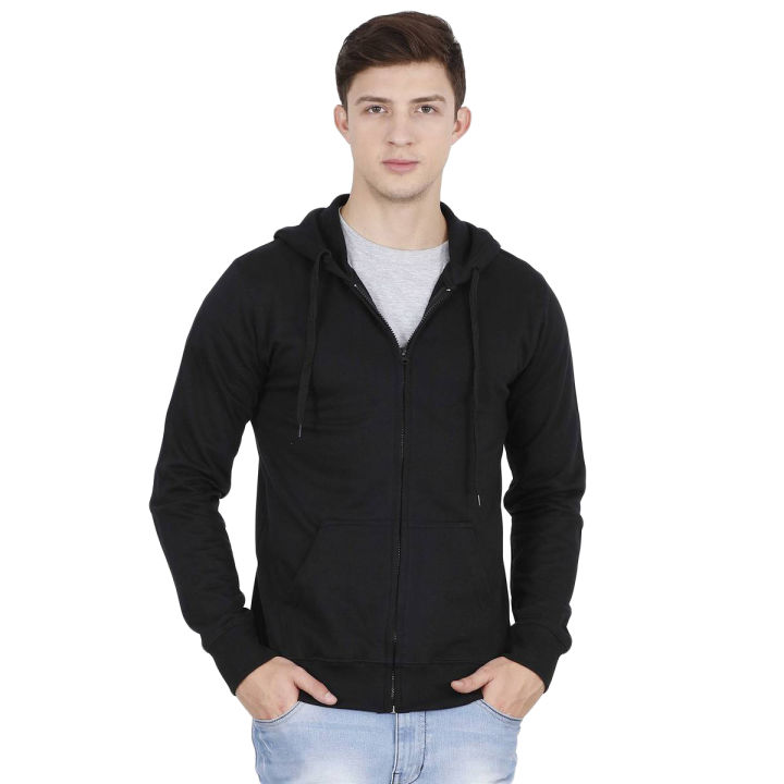 Export Quality best fleece plain stylish winter long sleeves zip up zipper jackets hoddies hoodies huddies hudies for men (Black)