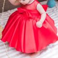 Red Silk Baby Girl Birthday Dress - First Birthday Party Gown. 