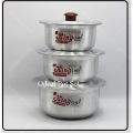 Pot Set Aluminium With Metal Finish 3 Pieces ڈیگی سیٹ Degchi Set Bowl pot with Lid Cover Stock Donga 3 Piece Set with Lids Kitchenware Pot Silver Steel. 