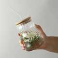 Ribbed & Round Glass Sipper with Glass Straw, Tumbler Can Lid Ribbed Square Glass Mug with Straw, Mason Jars With Cover, Mug for Fruit Juice Milk & Coffee Mug.. 