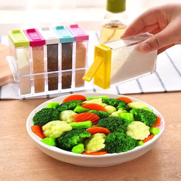 6Pcs/Set Kitchen Spice Bottle Seasoning Box with Tray Condiment Storage Plastic Moisture-Proof Salt Jar for Kitchen Supplies