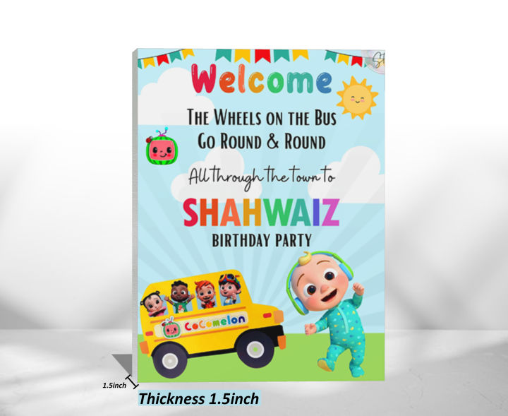 Cocomelon Theme Birthday Party Welcome Board in thermocol standee.