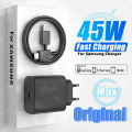 100% Original Samsung 45W 2.0 Super Fast Charger with Type C to Type C Cable (Global Certified Charger) Pd Charger For all Mobile Phone S24+, S8 Ultra, Note20 Ultra,S24 Ultra, Note10 Plus, S22 ultra Galaxy S10 / S10E / S10+. 