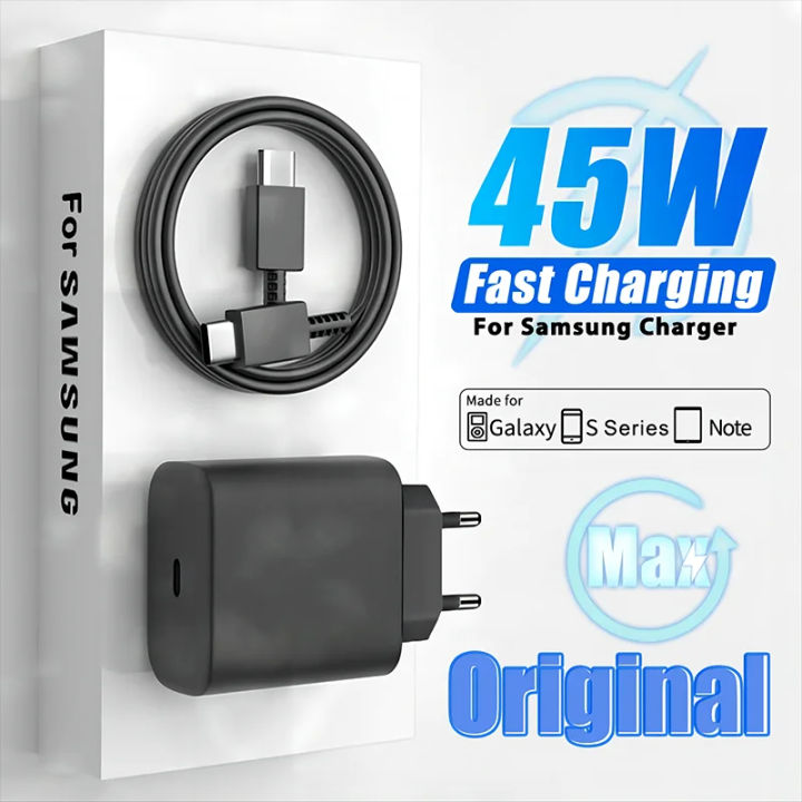 100% Original Samsung 45W 2.0 Super Fast Charger with Type C to Type C Cable (Global Certified Charger) Pd Charger For all Mobile Phone S24+, S8 Ultra, Note20 Ultra,S24 Ultra, Note10 Plus, S22 ultra Galaxy S10 / S10E / S10+