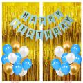 Beautiful theme of Happy Birthday Cards Banner with combo of '30' PCs balloons '1'Golden Fringe Curtain for background decoration (6x3 feet)Birthday Decorations For boys and Girls. 