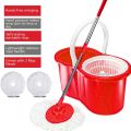 Spin Bucket Mop, Magic Spin Mop Set, Rotating Spin Mop 360 With Bucket, Adjustable Mop Pole Length, Floor Cleaner, Extendable and Retractable, Red Color, Plastic. 