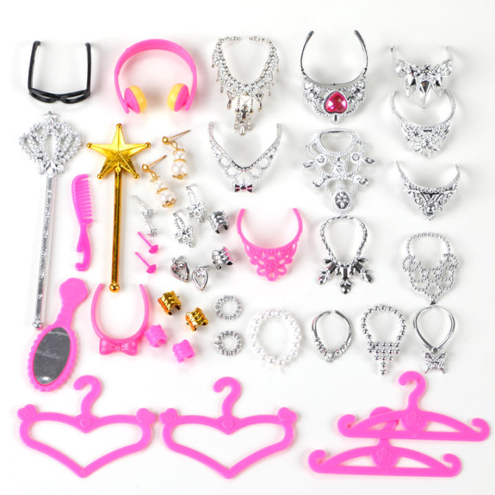 30cm 11 inch Barbie Doll Dress-up Crown Necklace Earrings Comb Mirror Girl Play Home Toy Accessories
