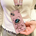 Phone Case For Xiaomi Redmi Note 13 Pro Plus 13C 13T 13 Lite POCO X6 Quicksand Astronaut Plating Stand Crossbody Necklace Cover. 