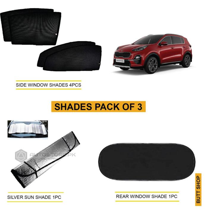 KIA SPORTAGE COMPLETE SHADES FOR CAR PACK OF 3 ,SIDES WINDOW SHADES 4PCS ,REAR WINDOW SHADE 1PC, WINDSCREEN SILVER SUN SHADE 1PC