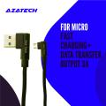 AzaTech 1 Meter Micro USB 3.0 3A Fast Charging + Data Cable  (Braided - L Shape - 90 Degree - Elbow - For Gaming And Use While Charging Comfortable Cable) For All Brands. 