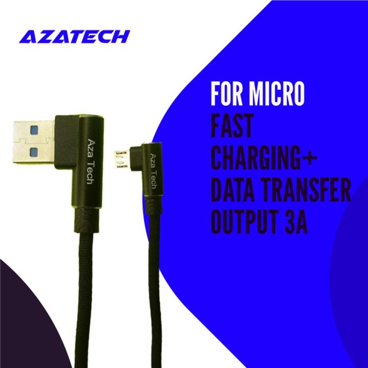 AzaTech 1 Meter Micro USB 3.0 3A Fast Charging + Data Cable  (Braided - L Shape - 90 Degree - Elbow - For Gaming And Use While Charging Comfortable Cable) For All Brands