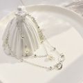 【Big-Sales】 Beach Anklets for Women Ladies Stainless Steel Link Foot Jewellery Pearl Pendant Ankle Bracelet Two Layers Chain Heart Style Pendant Foot Chain Fashion Tassel Foot Link.
