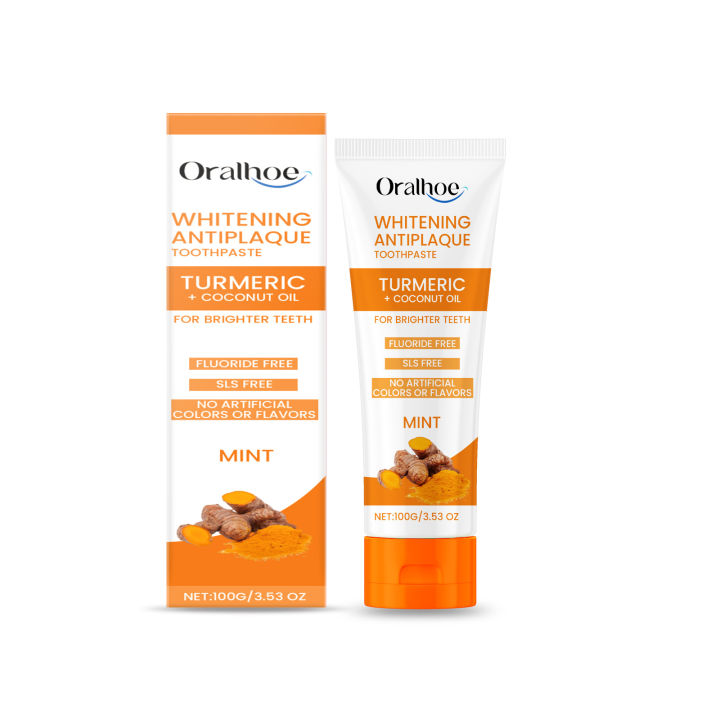 ORALHOE Teeth Whitening Deep Cleansing Stains Removal Coconut Oil Turmeric Toothpaste 100g