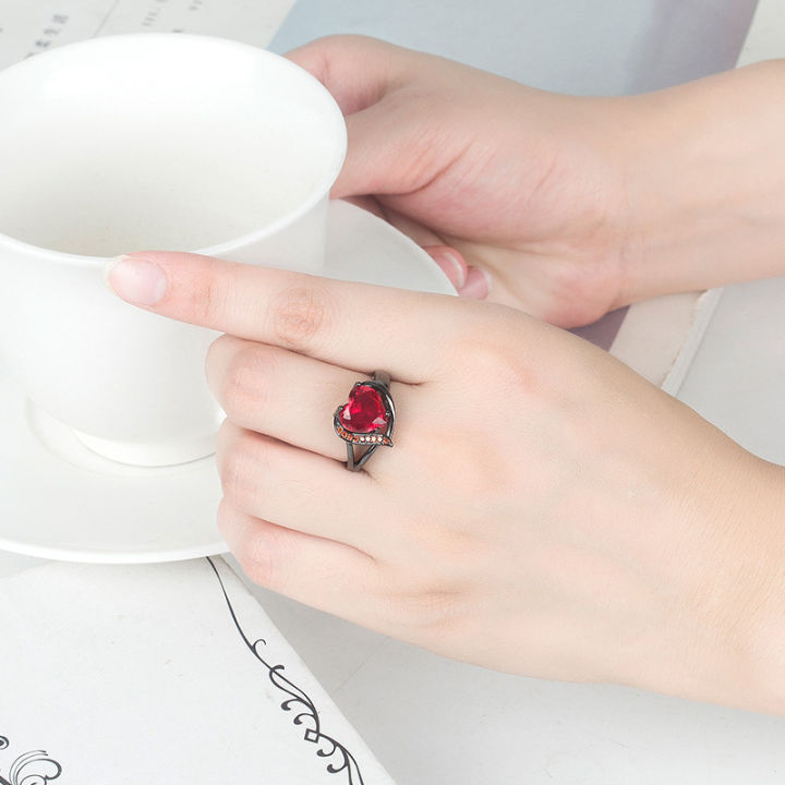 Ehaan Fashion Red Heart Zircon Ring for Women│Black Heart Ring for Women, Girls, Adult, Youth│ Zircon Heart Ring for  Women