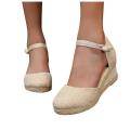 Sandals Ladies Straw Hemp Rope Sandals Retro Linen Canvas Wedge Round Toe Casual Singles Shoe Elegant Closed Toe Sandal. 