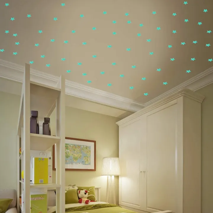 Home%20Decor%20Fluorescent%20Room%20Bedroom%20Ceiling%20Wall%20Sticker%20Kids%20Baby%203D%20Stars%2050%20Pieces%20Glow%20in%20the%20Dark%20Star%20Stickers%20KEEMEEUYZO%20-%20Image%203