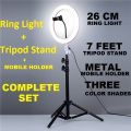 Top quality Ring Light with 7ft Aluminium Tripod Stand & Mobile Stand Holder (3 Shades in Light) | Ring Light with Stand. 